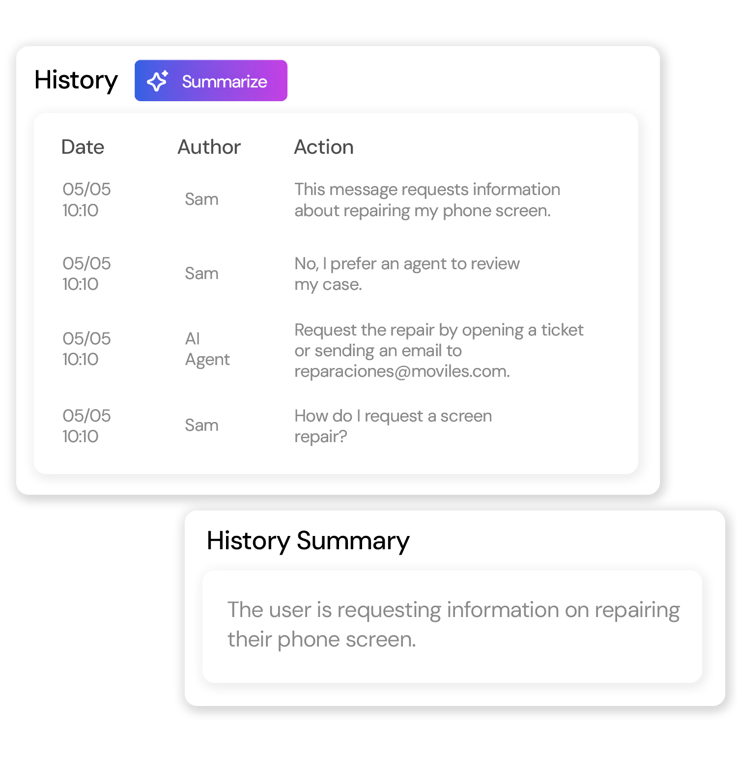 Resumir historial ticket con IA